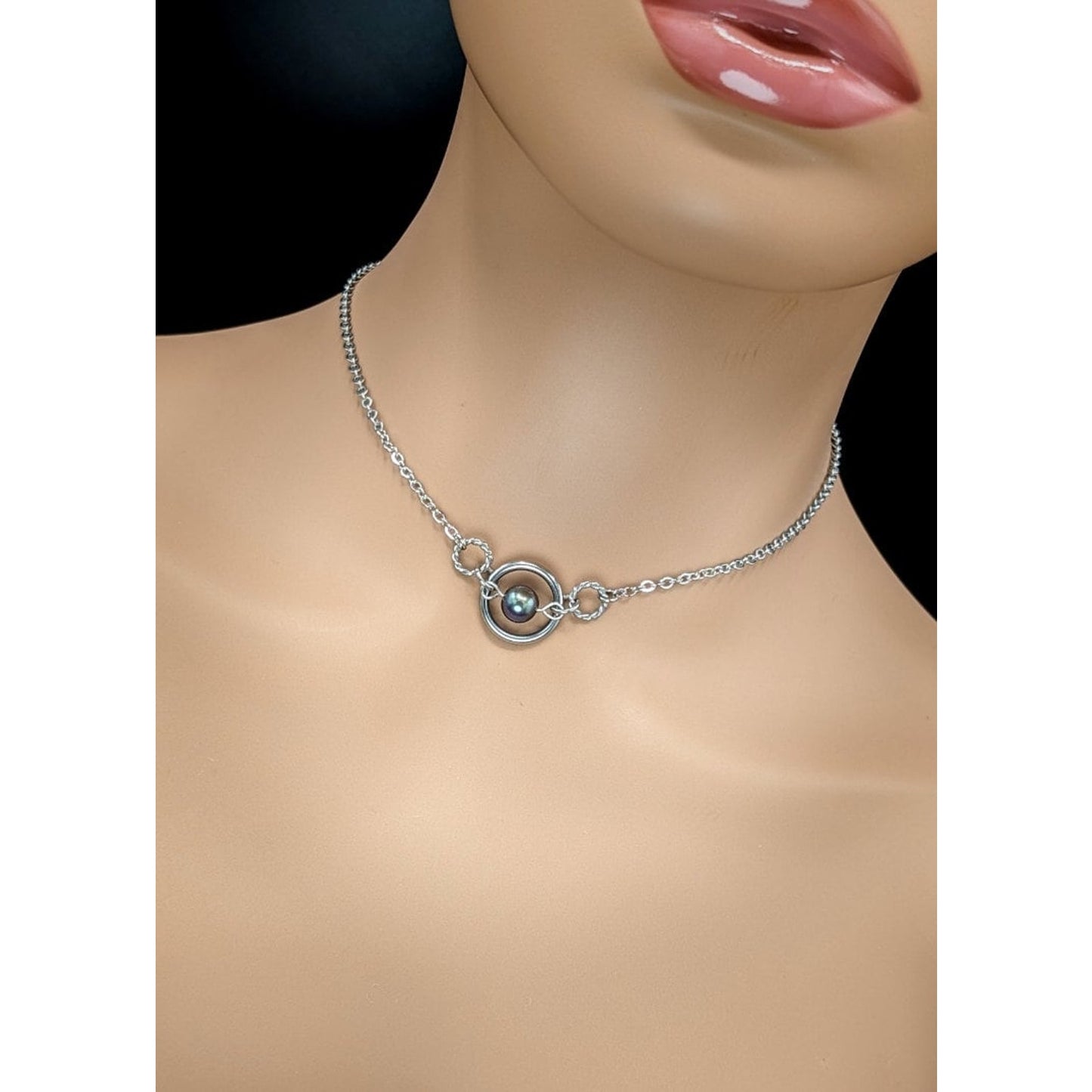Day Collar * Triple O Ring w/ Freshwater Peacock Pearl * Locking Options * 24/7 Wear