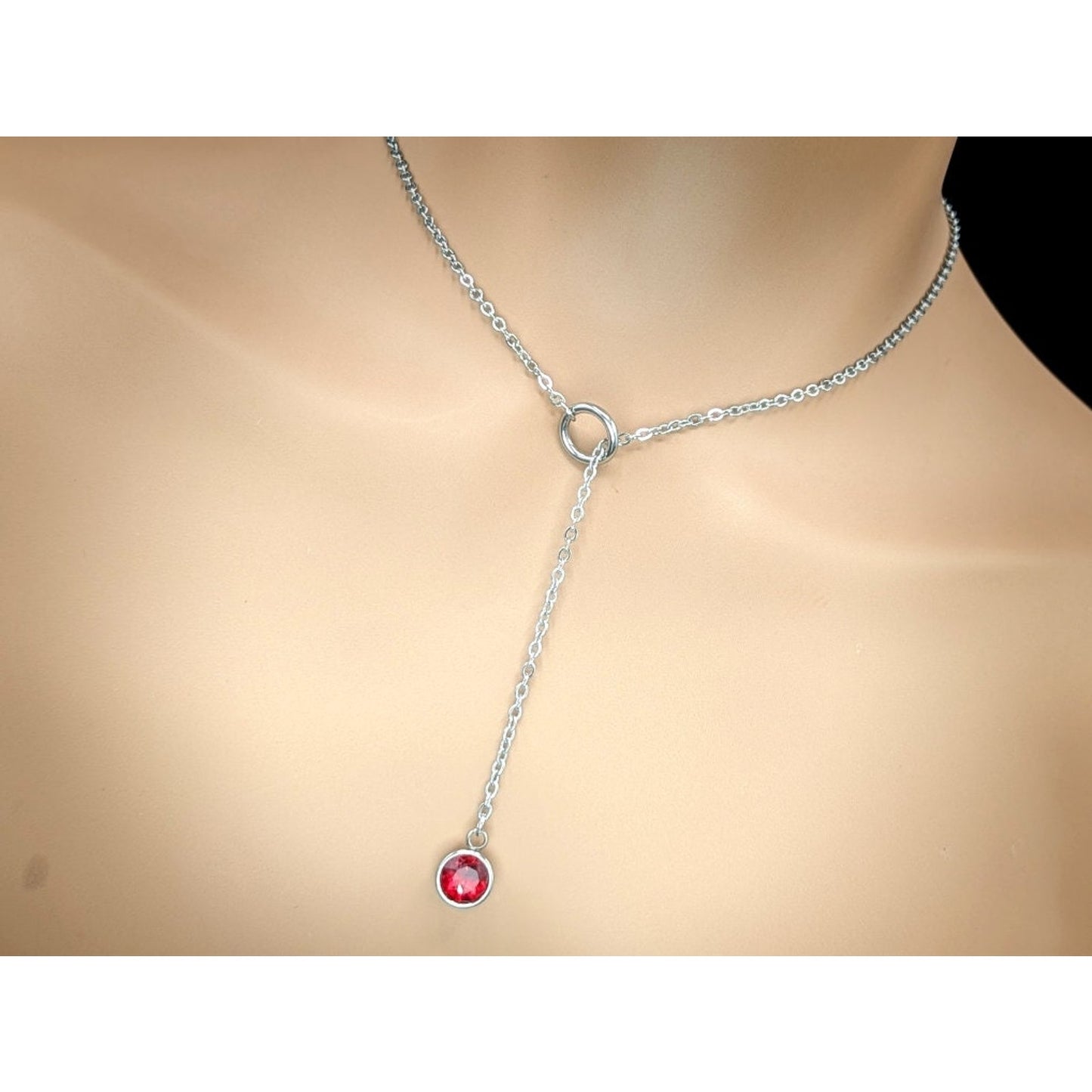 Stainless Steel and Rhinestone Lariat Day Collar with O-Ring & Locking Clasp Options
