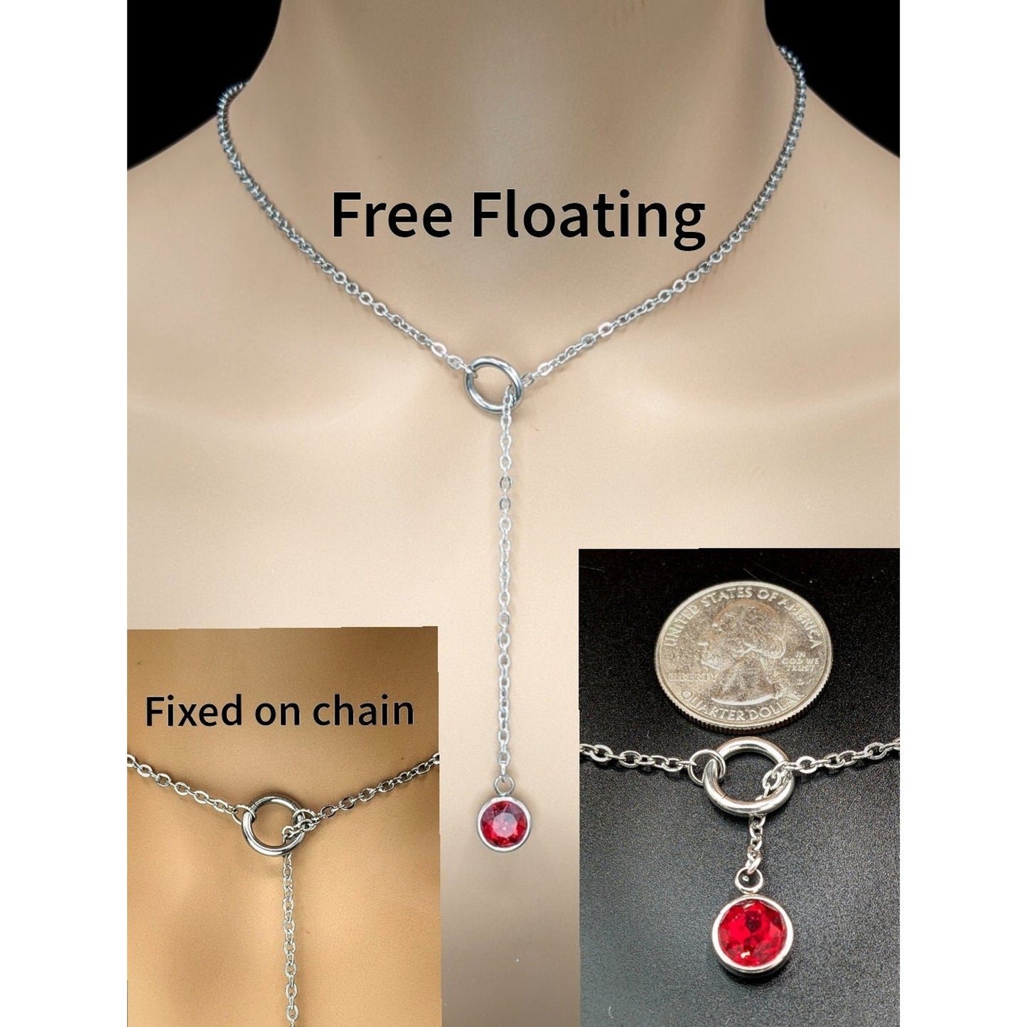 Stainless Steel and Rhinestone Lariat Day Collar with O-Ring & Locking Clasp Options