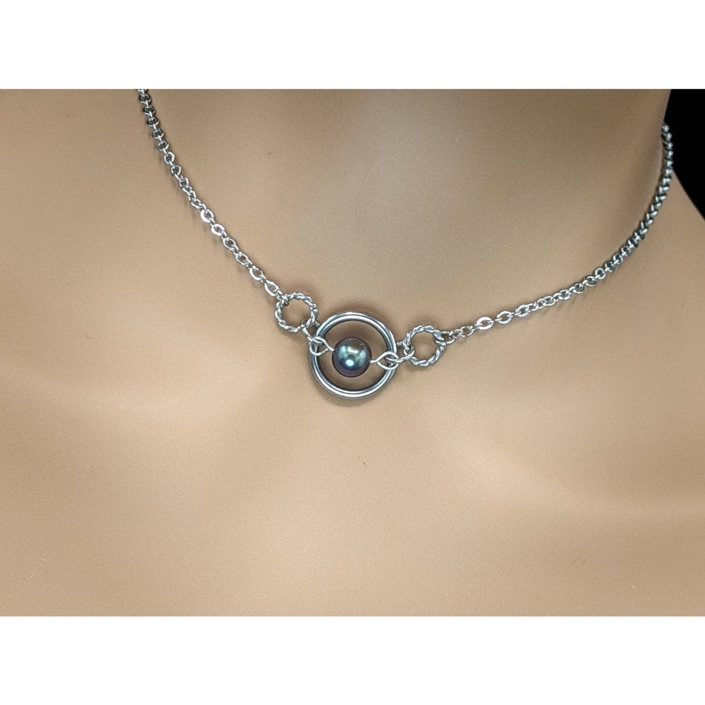 Day Collar * Triple O Ring w/ Freshwater Peacock Pearl * Locking Options * 24/7 Wear