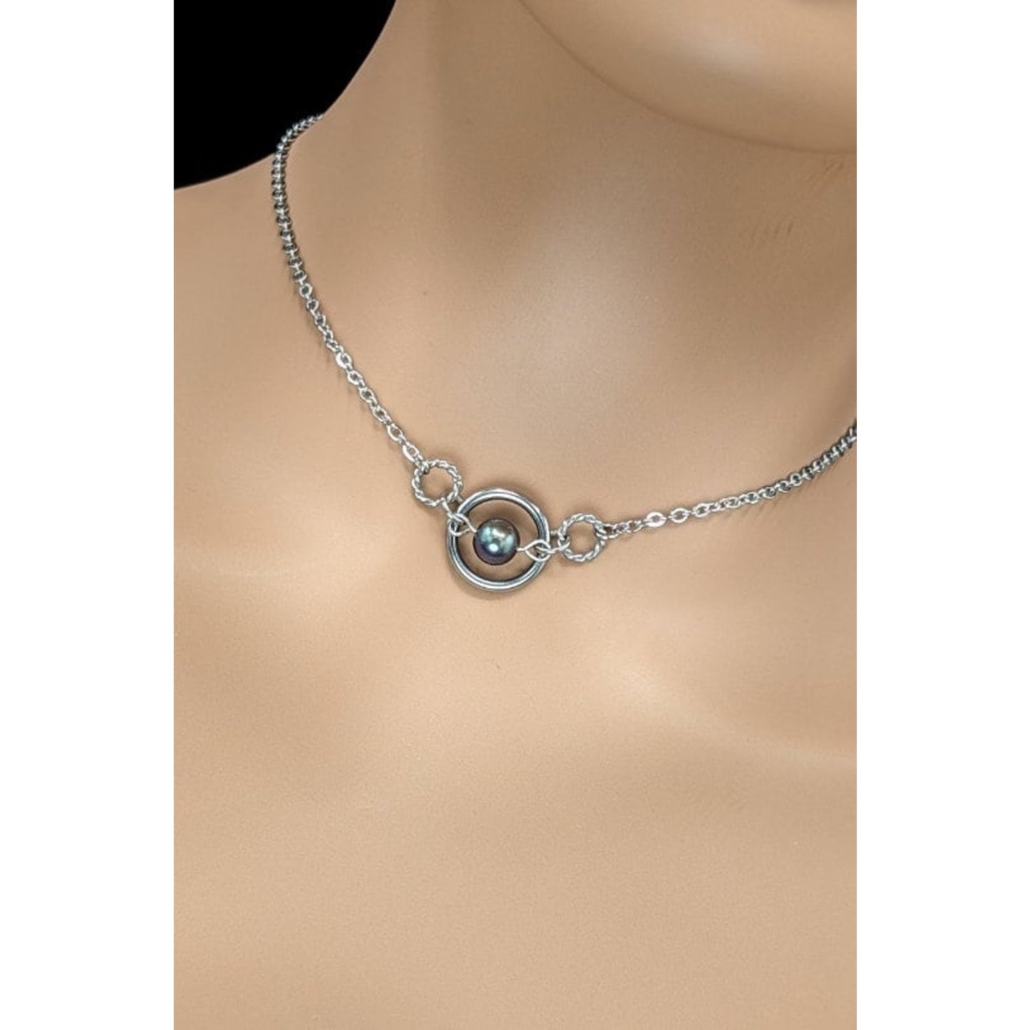 Day Collar * Triple O Ring w/ Freshwater Peacock Pearl * Locking Options * 24/7 Wear