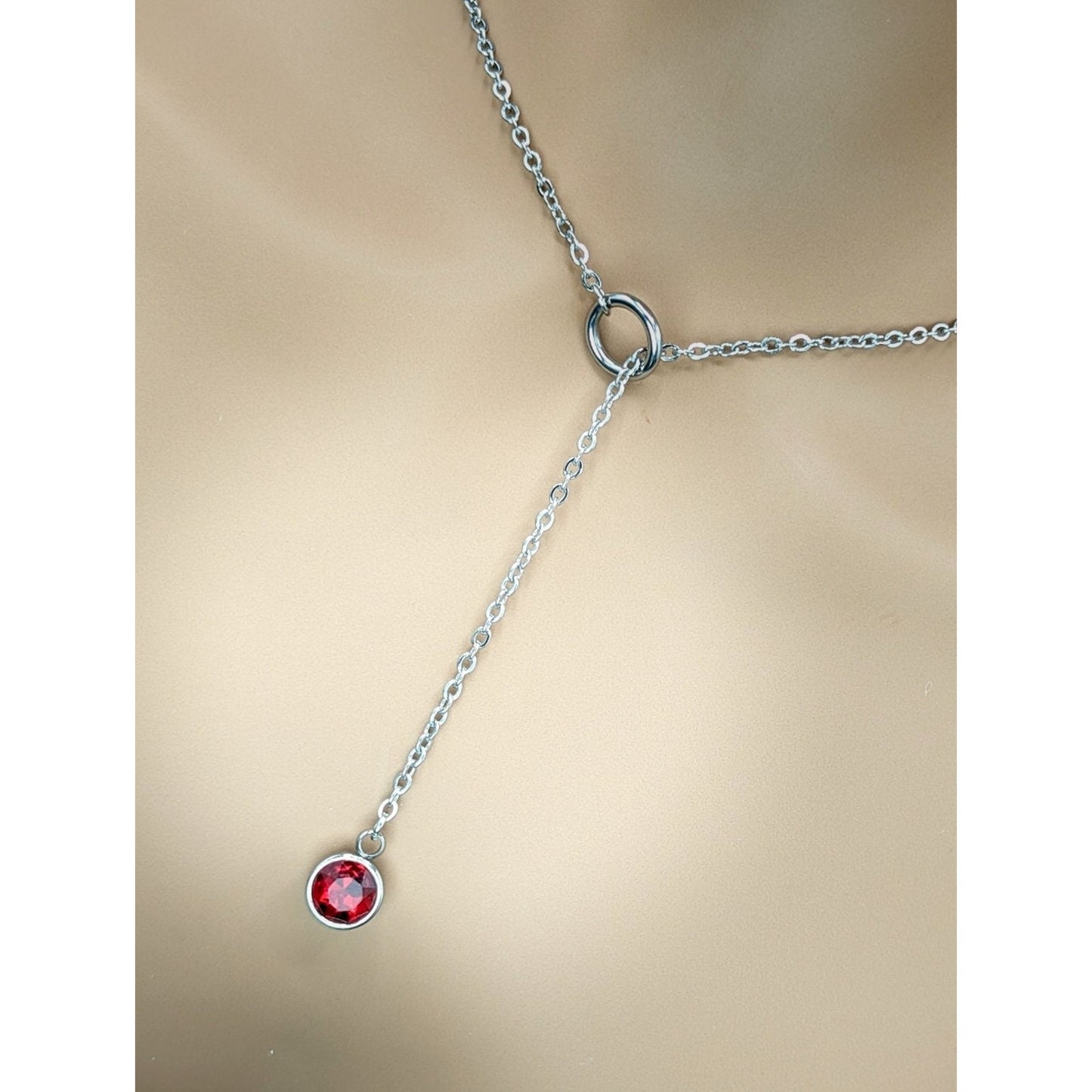 Stainless Steel and Rhinestone Lariat Day Collar with O-Ring & Locking Clasp Options