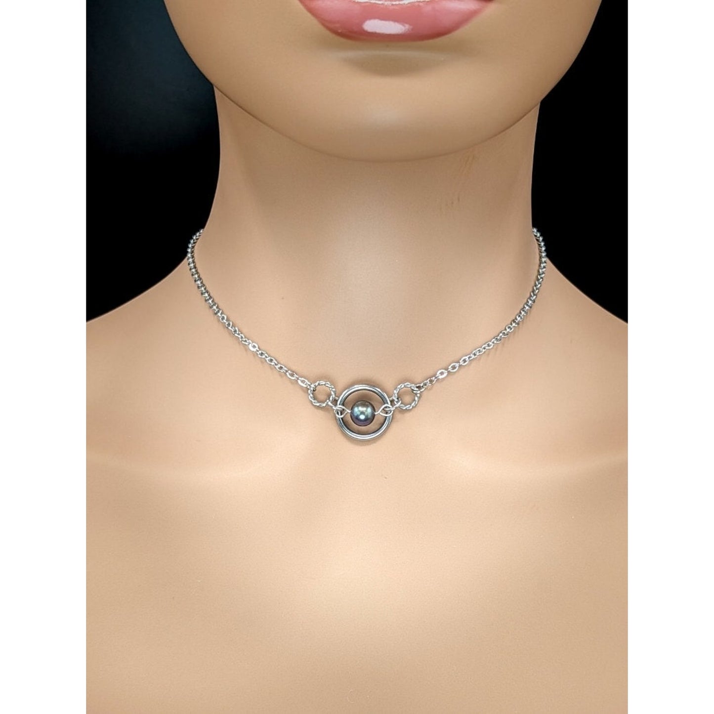 Day Collar * Triple O Ring w/ Freshwater Peacock Pearl * Locking Options * 24/7 Wear