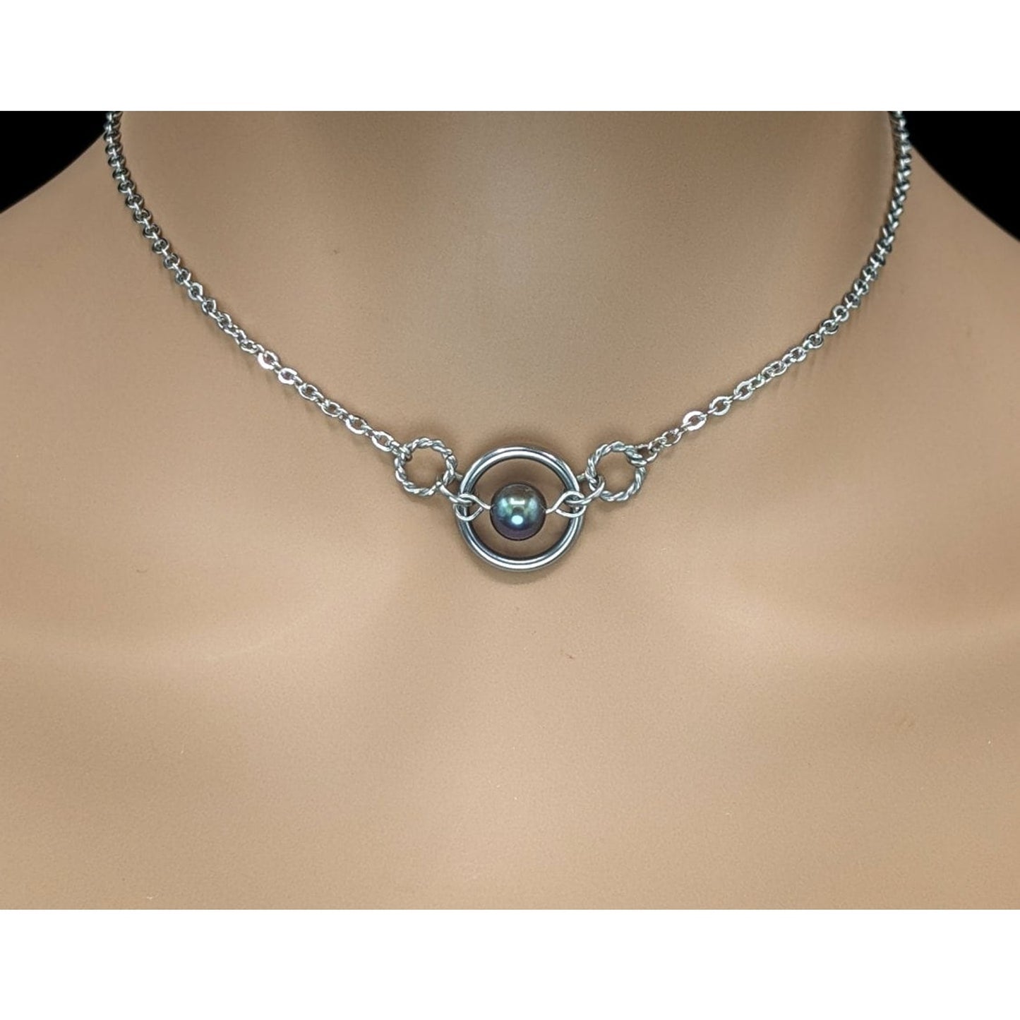 Day Collar * Triple O Ring w/ Freshwater Peacock Pearl * Locking Options * 24/7 Wear