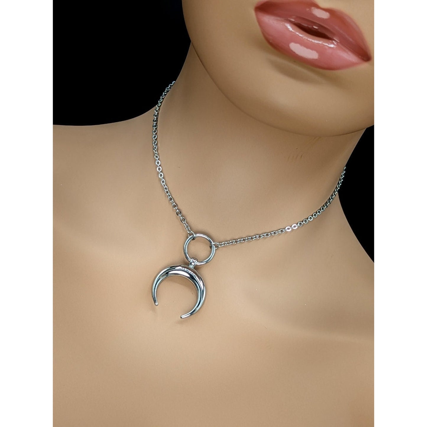 Heavy Stainless Steel Moon Pendant Day Collar - Locking Options