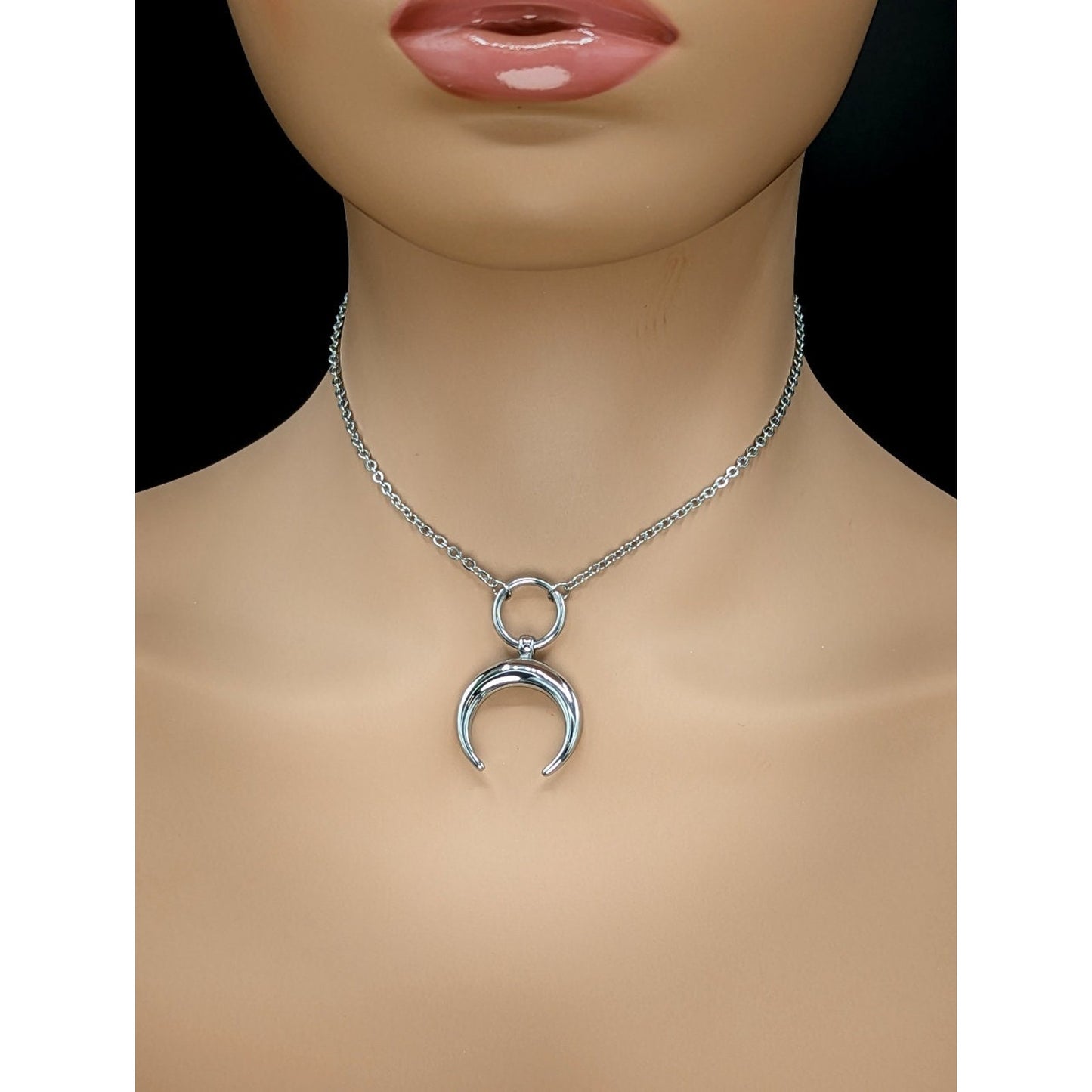 Heavy Stainless Steel Moon Pendant Day Collar - Locking Options