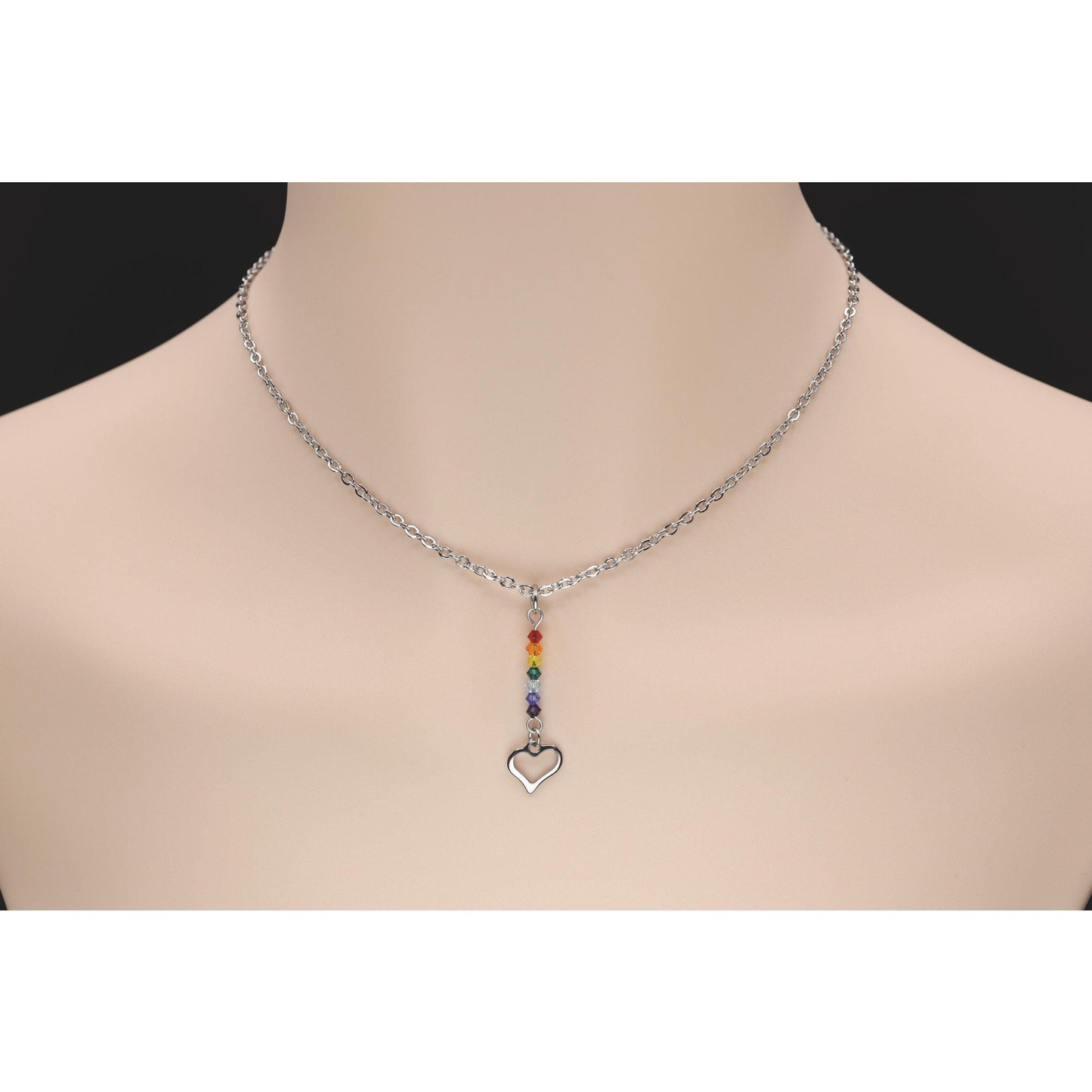 Rainbow Flag Swarovski Beads and Heart Charm Day Collar with Locking Options