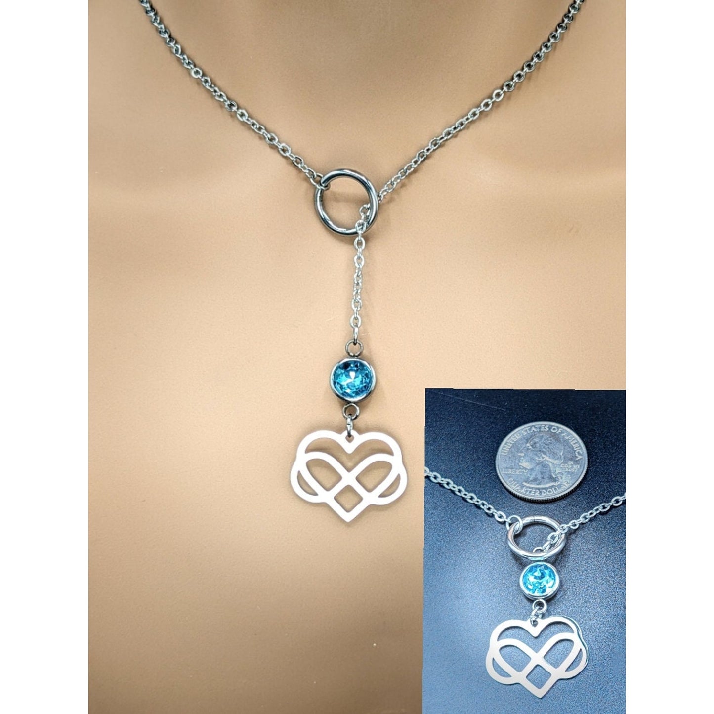 Infinity Heart Charm Stainless Steel Slip Chain Necklace with Personalized Rhinestone