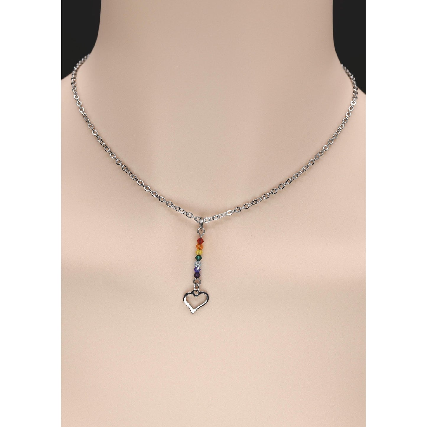 Rainbow Flag Swarovski Beads and Heart Charm Day Collar with Locking Options