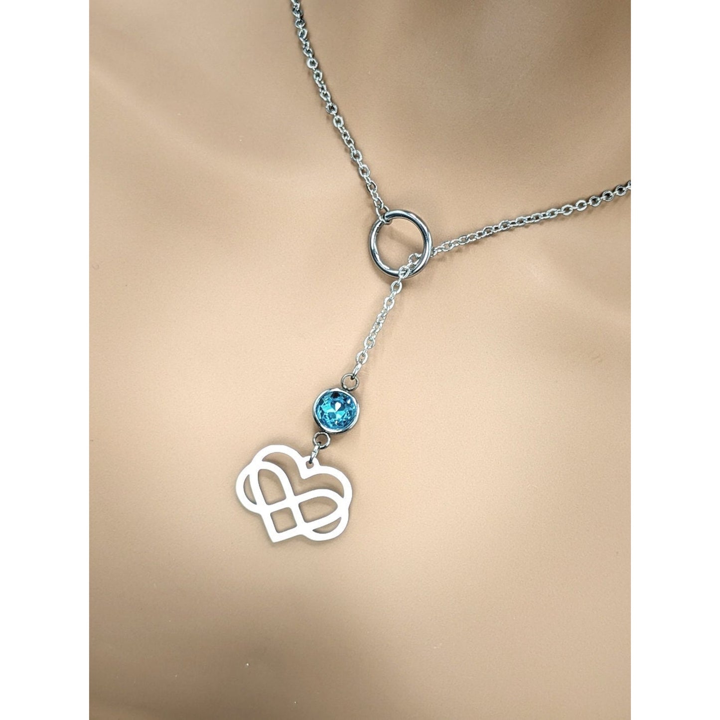 Infinity Heart Charm Stainless Steel Slip Chain Necklace with Personalized Rhinestone