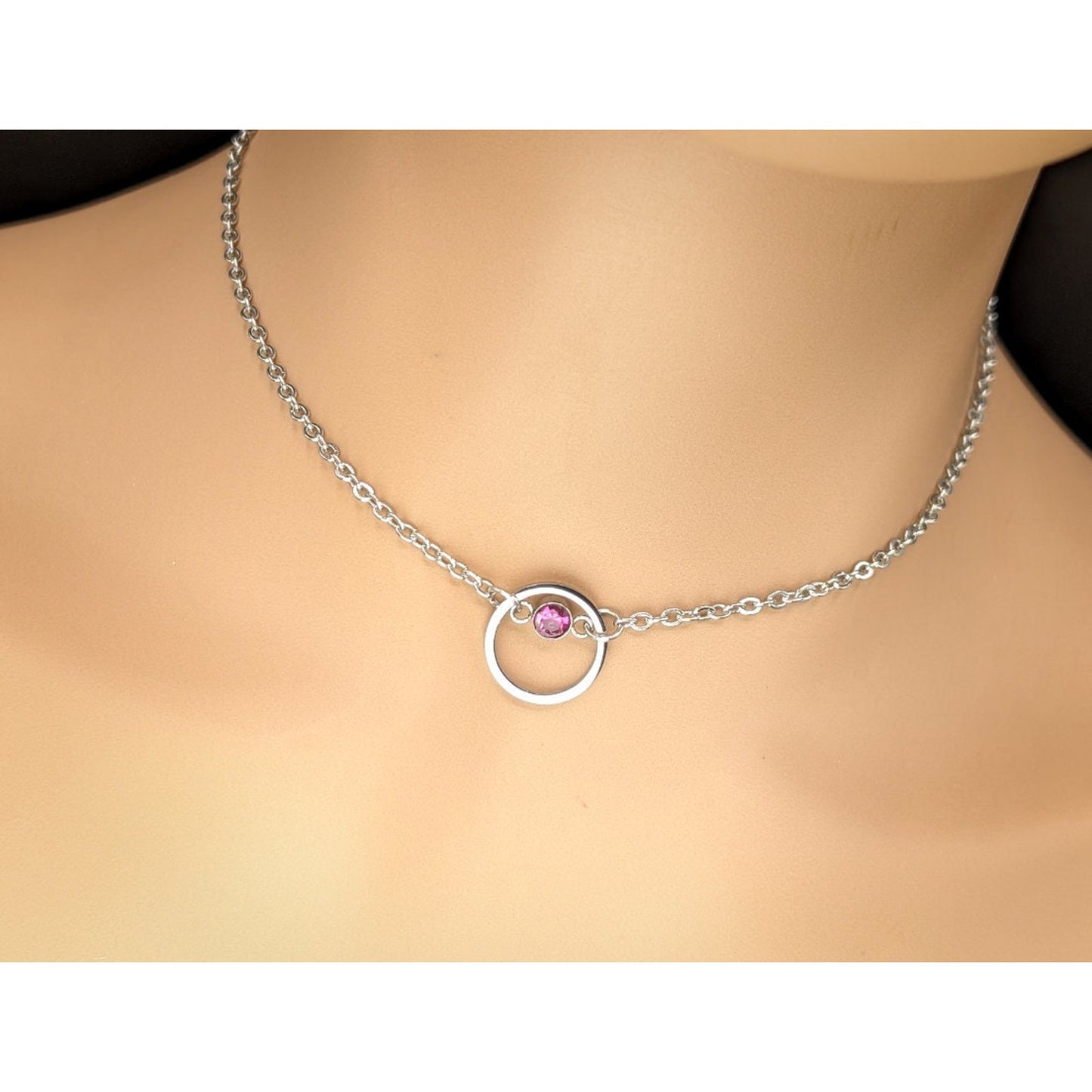 Handcrafted Minimalist O Ring Day Collar with customizable rhinestone and locking options