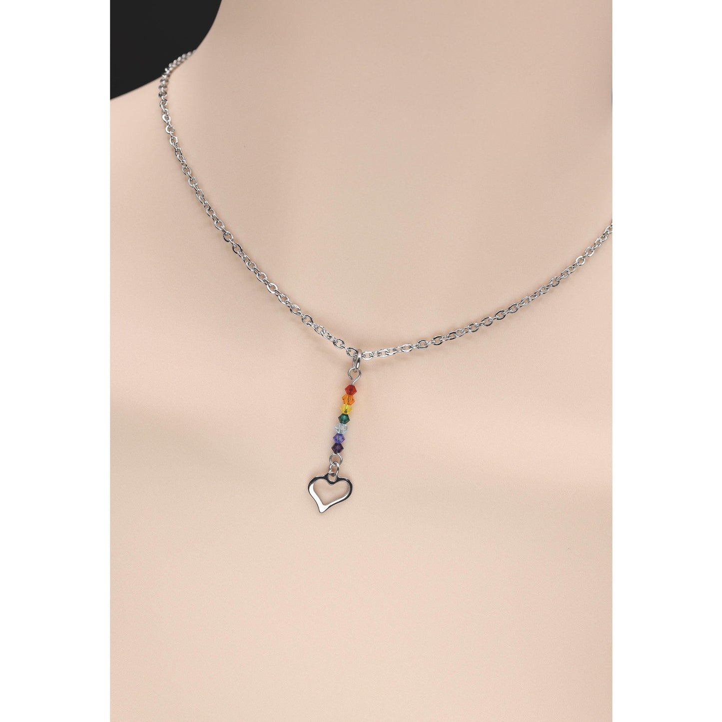 Rainbow Flag Swarovski Beads and Heart Charm Day Collar with Locking Options