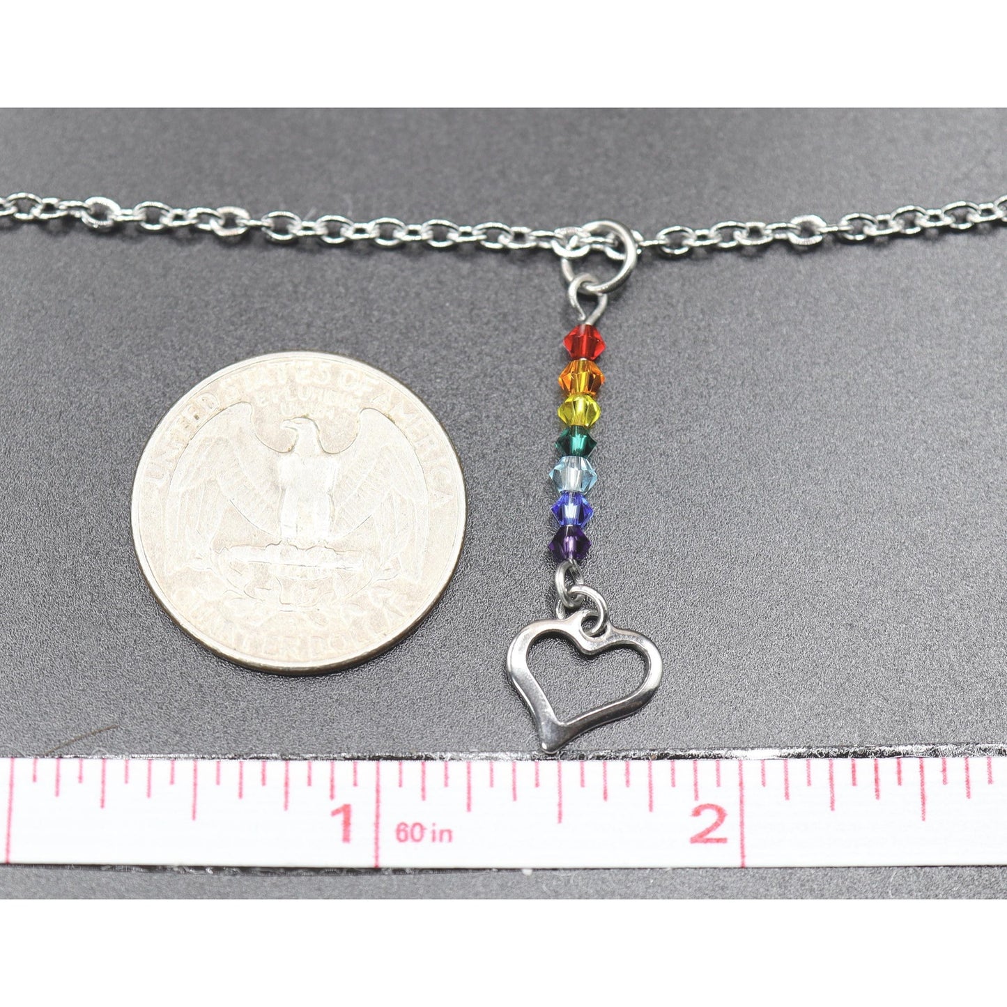 Rainbow Flag Swarovski Beads and Heart Charm Day Collar with Locking Options