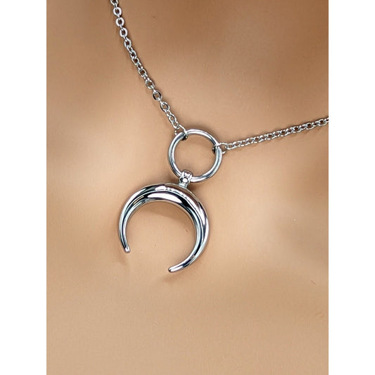 Heavy Stainless Steel Moon Pendant Day Collar - Locking Options