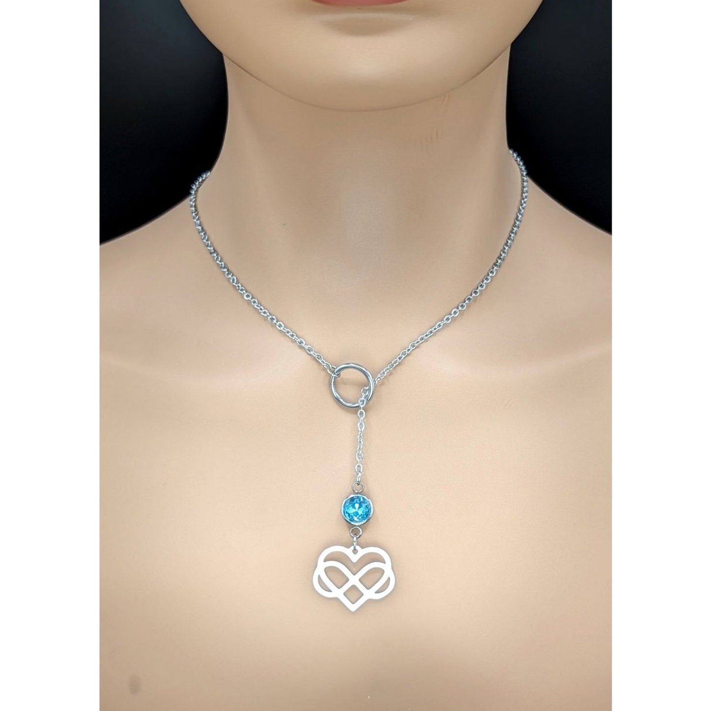 Infinity Heart Charm Stainless Steel Slip Chain Necklace with Personalized Rhinestone