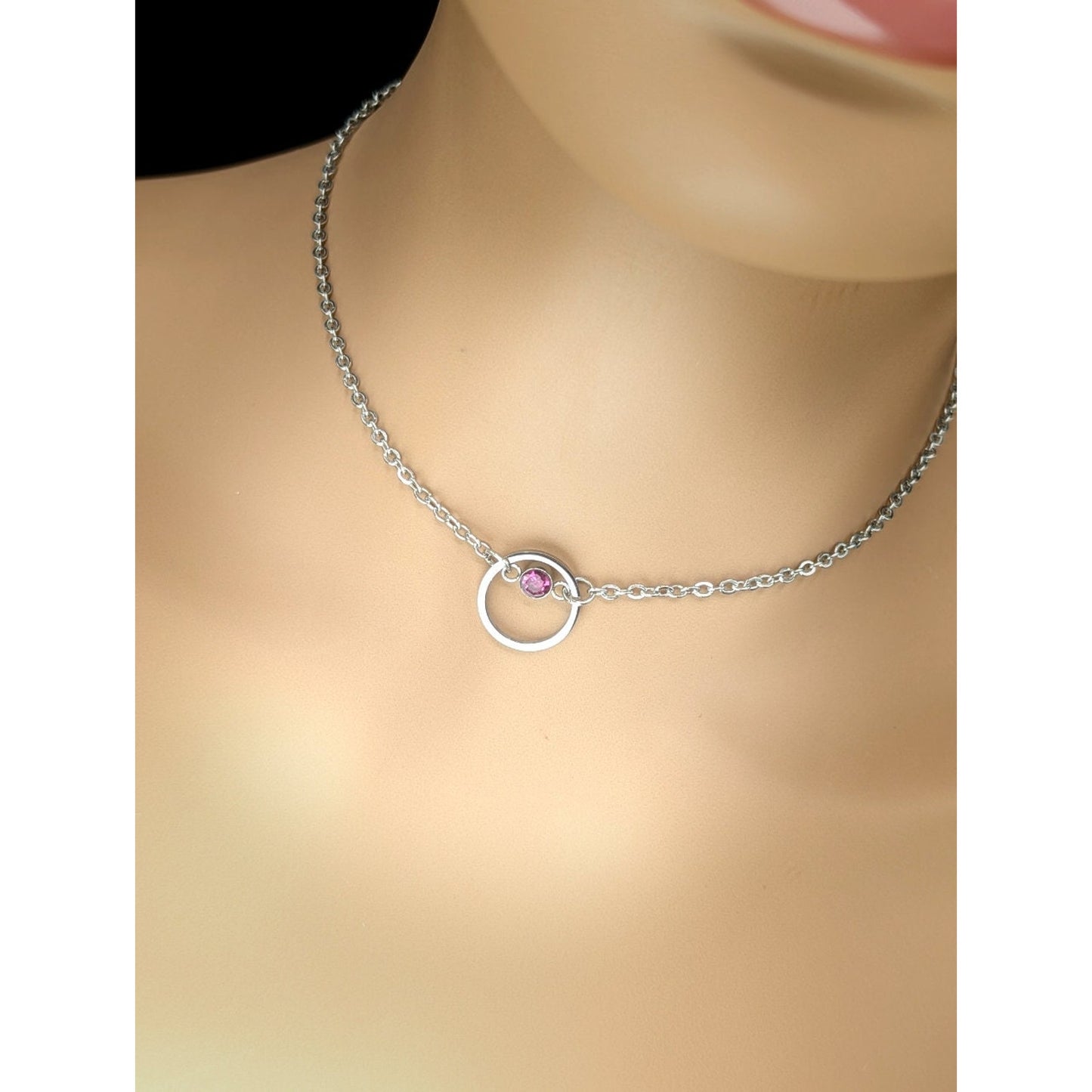 Handcrafted Minimalist O Ring Day Collar with customizable rhinestone and locking options