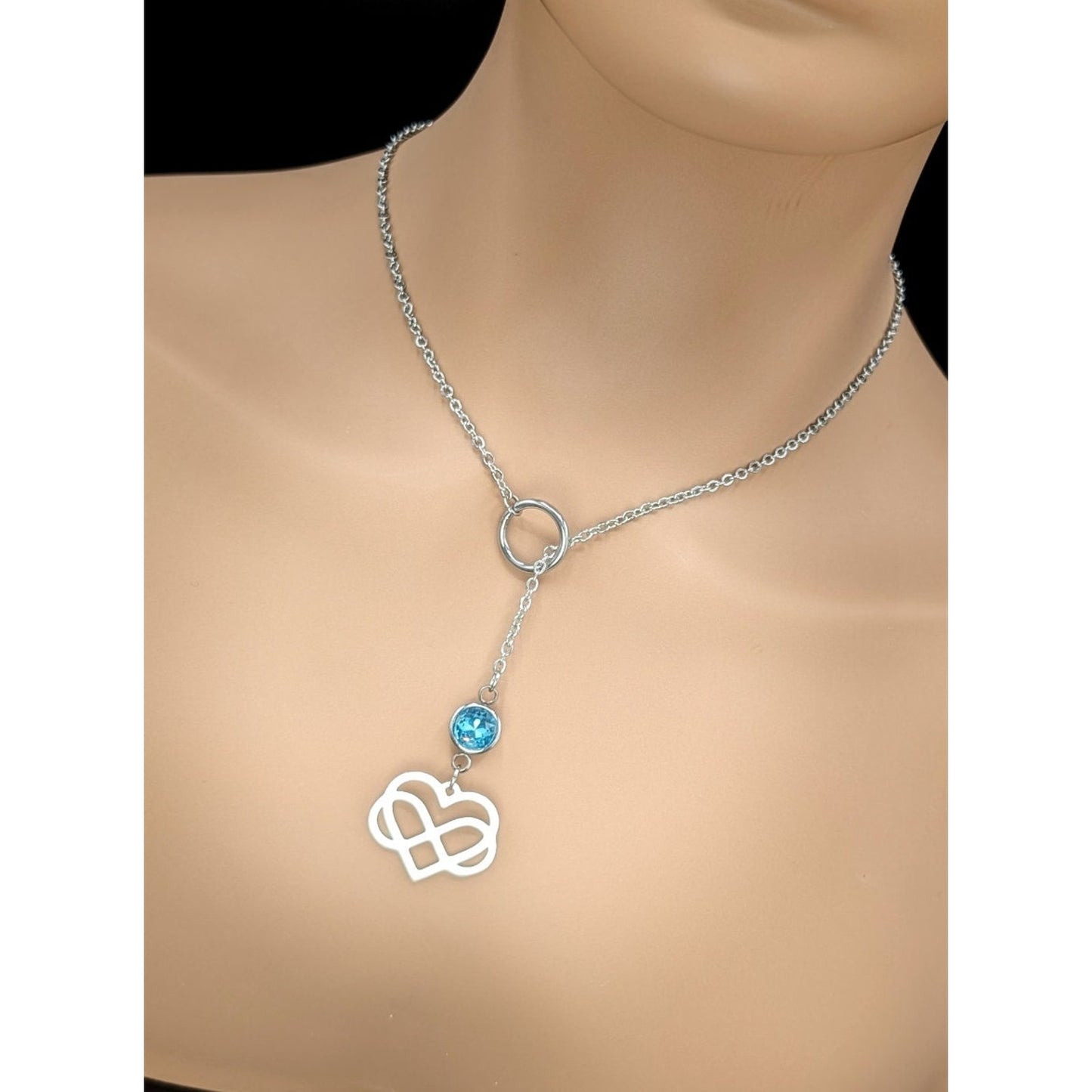 Infinity Heart Charm Stainless Steel Slip Chain Necklace with Personalized Rhinestone