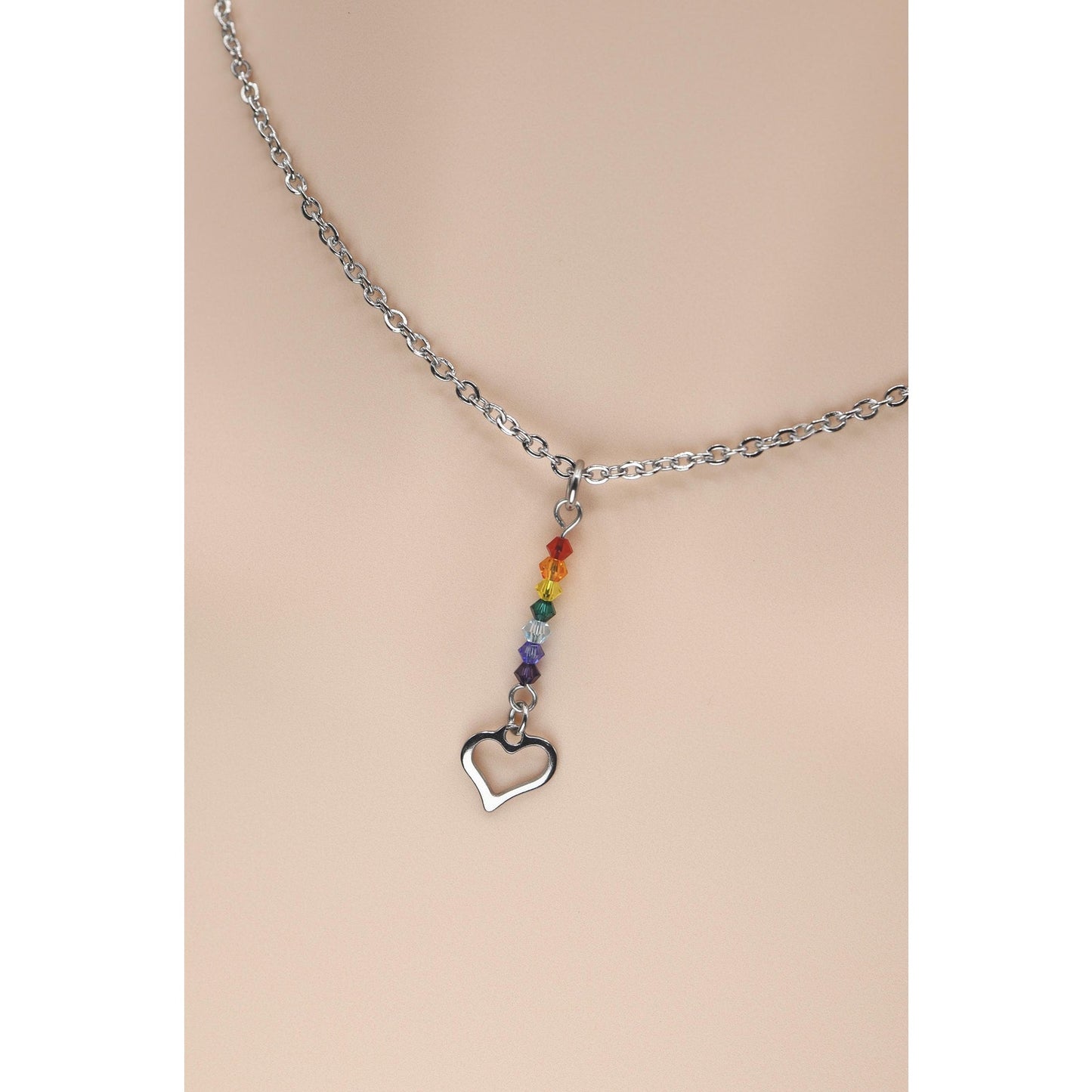 Rainbow Flag Swarovski Beads and Heart Charm Day Collar with Locking Options