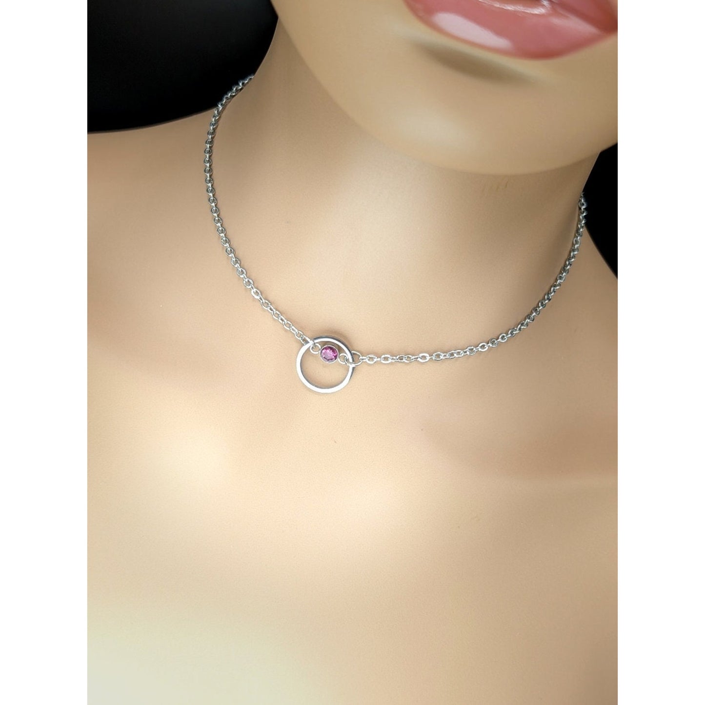 Handcrafted Minimalist O Ring Day Collar with customizable rhinestone and locking options