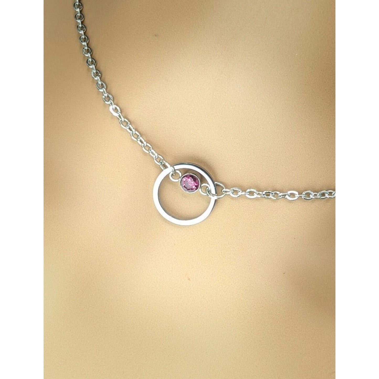 Handcrafted Minimalist O Ring Day Collar with customizable rhinestone and locking options