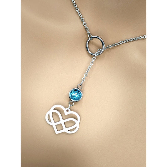 Infinity Heart Charm Stainless Steel Slip Chain Necklace with Personalized Rhinestone