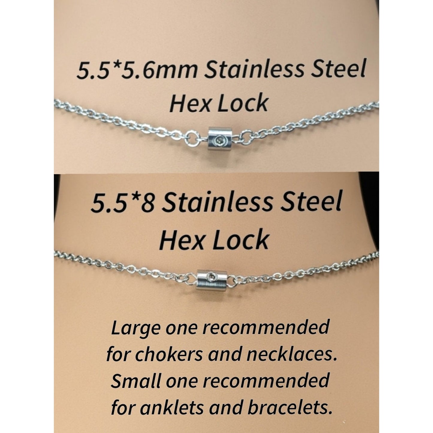 Not Sold Separately **Available only w/ purchase of choker/necklace** Stainless Steel Hex Lock - Large 8x5.5mm * Small 5x5.5mm